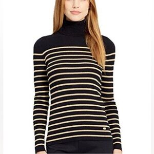 1️⃣5️⃣7️⃣ Ralph Lauren Black & Gold Striped Turtleneck